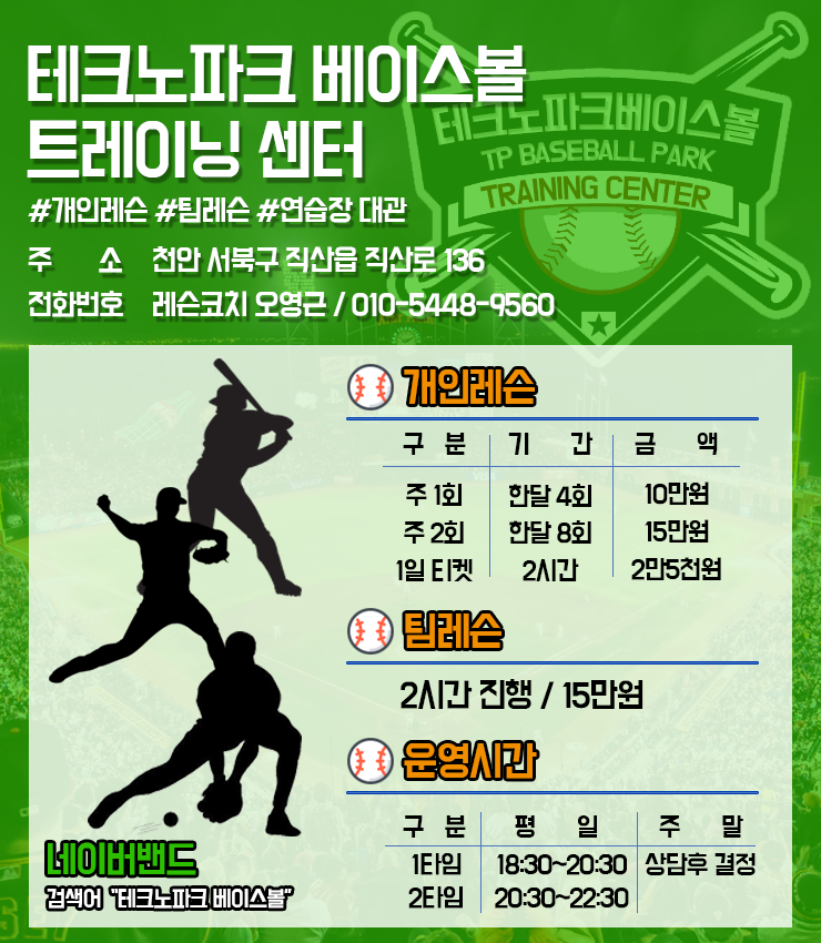 게임원 테크노파크 베이스볼 트레이닝센터 레슨모집